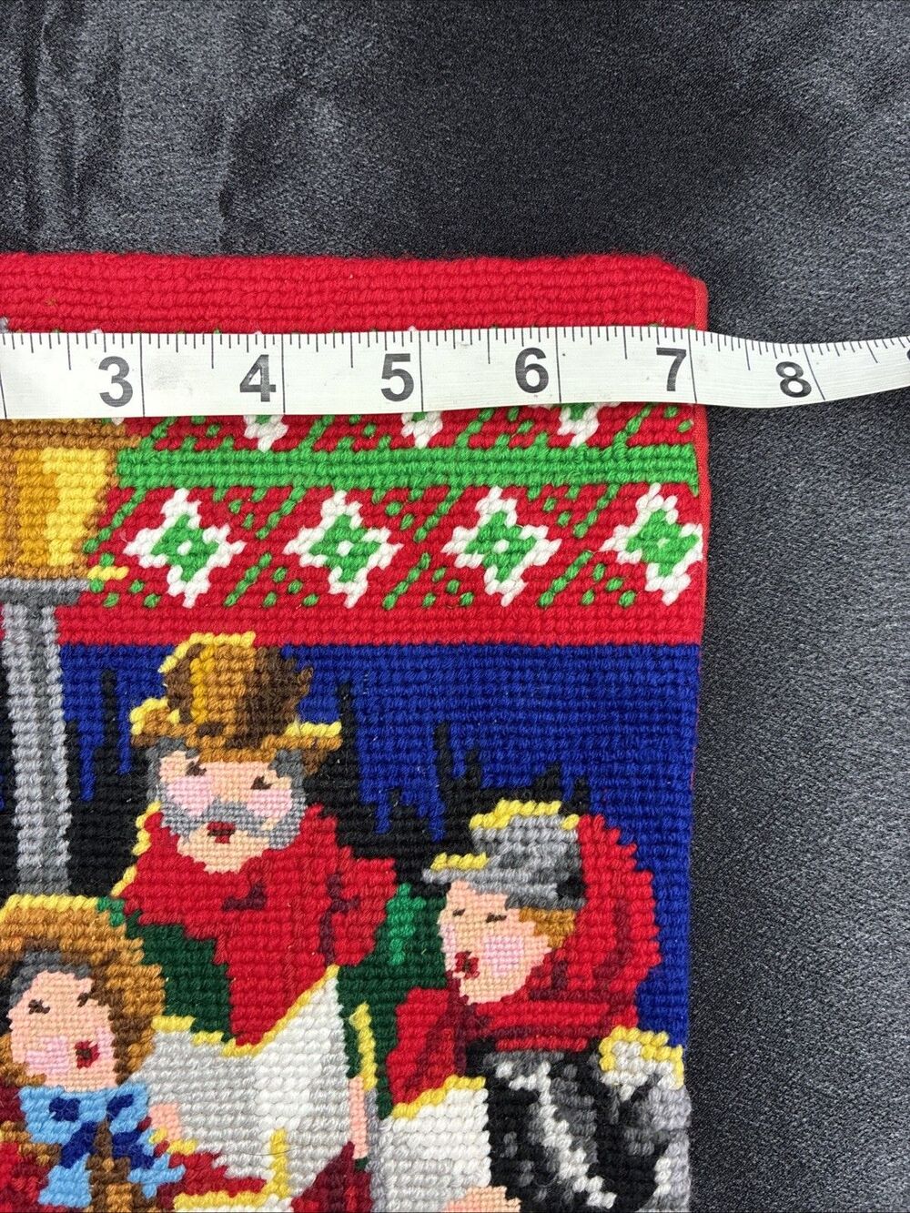 Vintage Needlepoint Cross Stitch Christmas Stocking Carolers Victorian Caroling - Picture 8 of 10